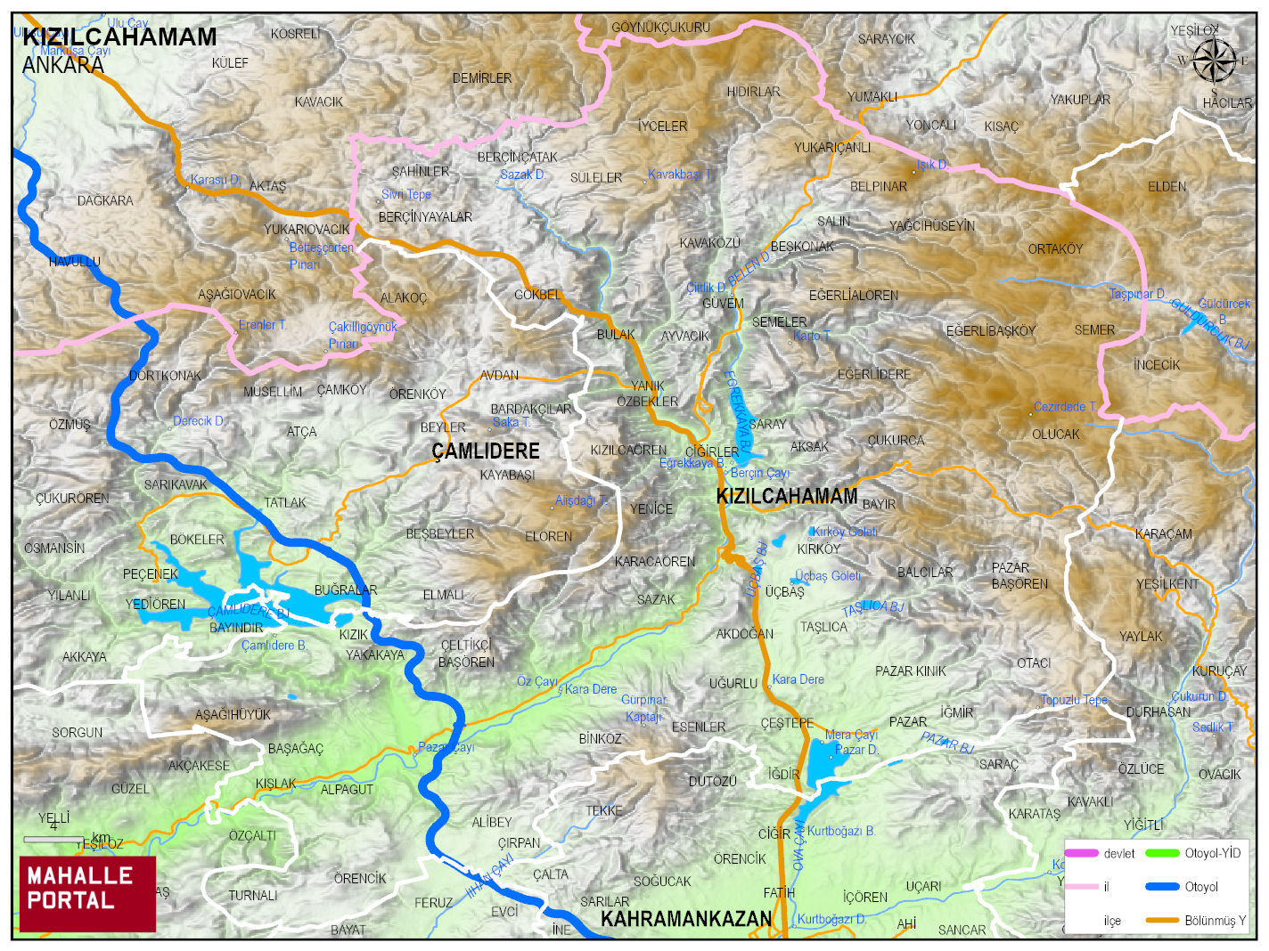 KIZILCAHAMAM Fiziki Haritası | Yükselti ve Doğa Özellikleri