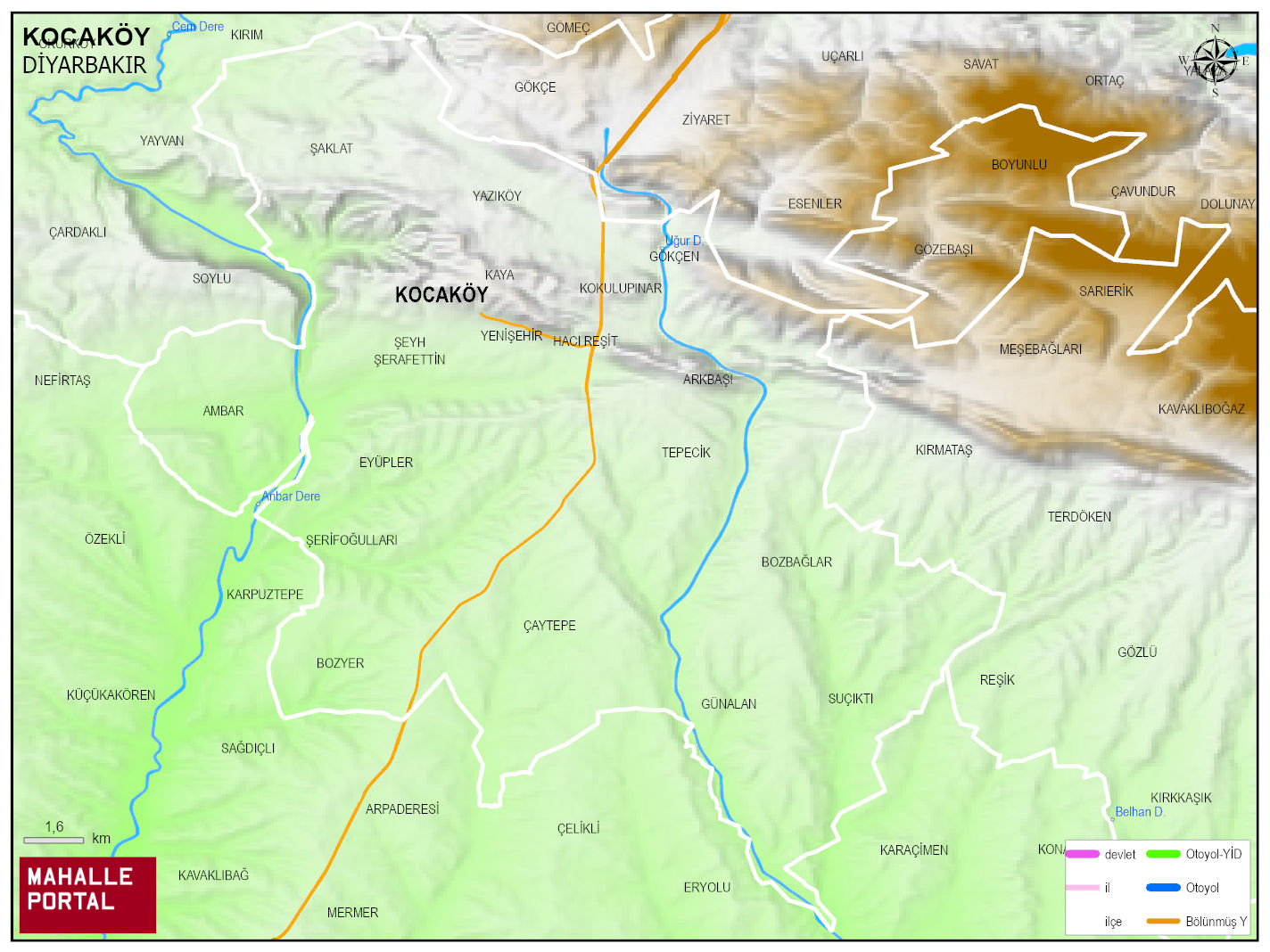 KOCAKÖY Fiziki Haritası | Yükselti ve Doğa Özellikleri