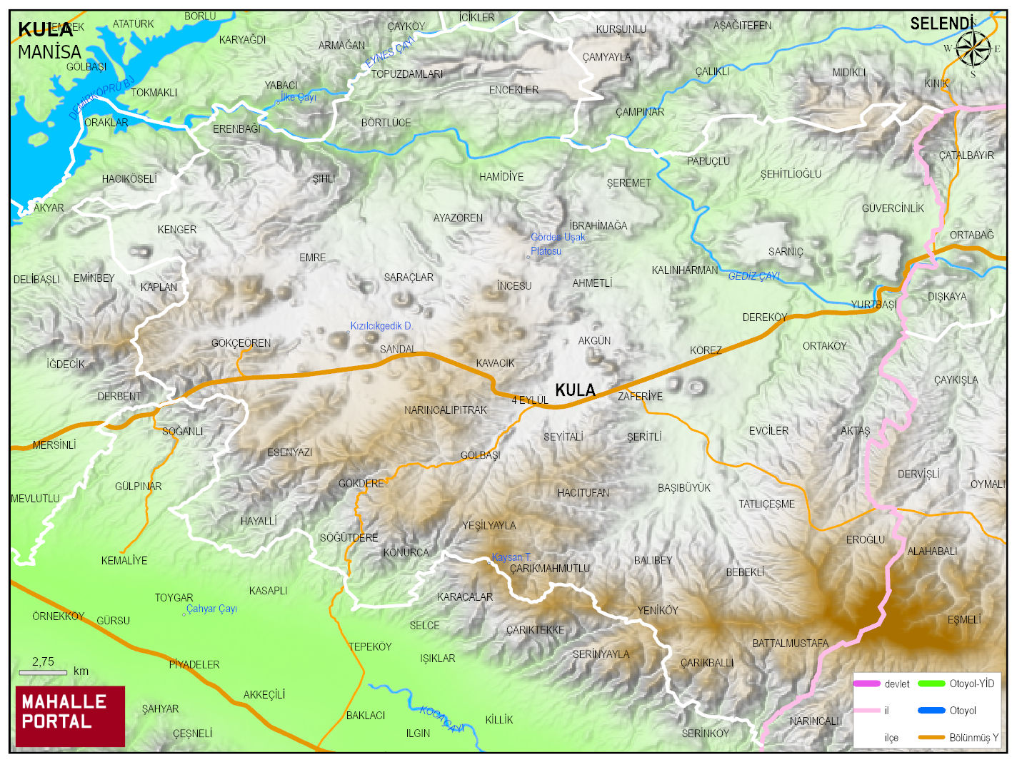 KULA Fiziki Haritası | Yükselti ve Doğa Özellikleri