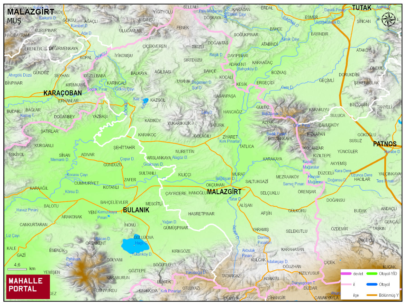 MALAZGİRT Fiziki Haritası | Yükselti ve Doğa Özellikleri