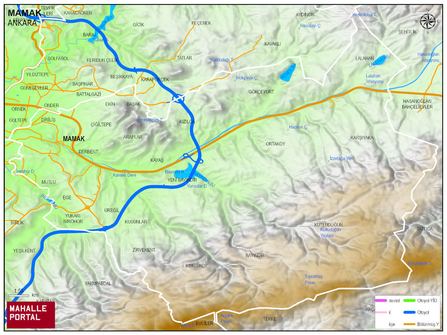 MAMAK Fiziki Haritası | Yükselti ve Doğa Özellikleri