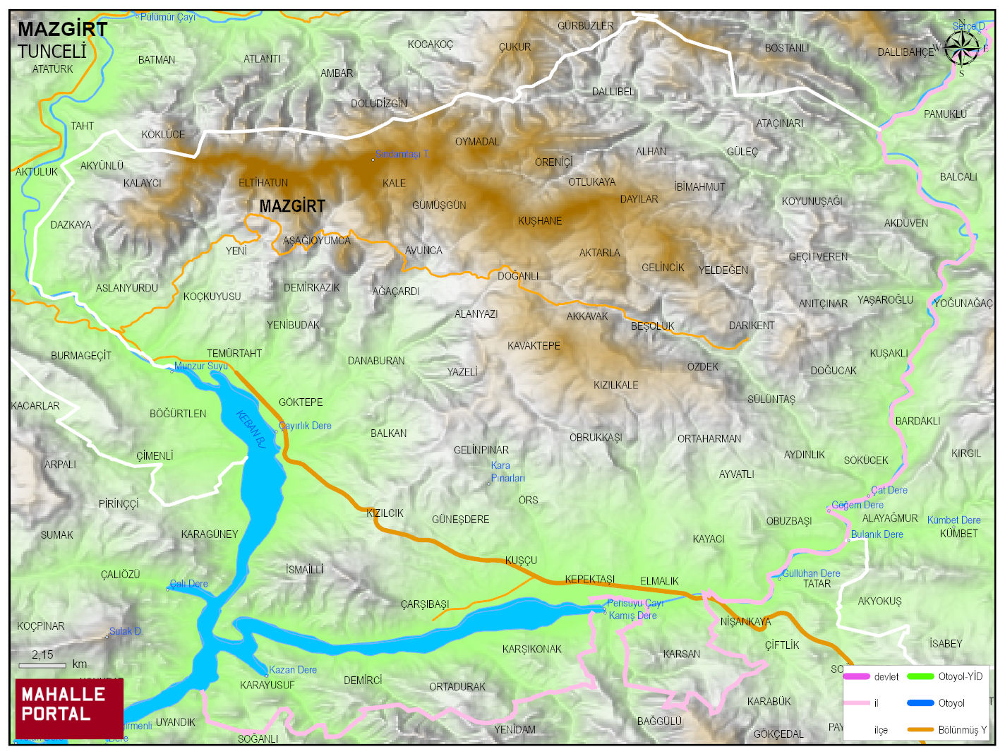 MAZGİRT Fiziki Haritası | Yükselti ve Doğa Özellikleri