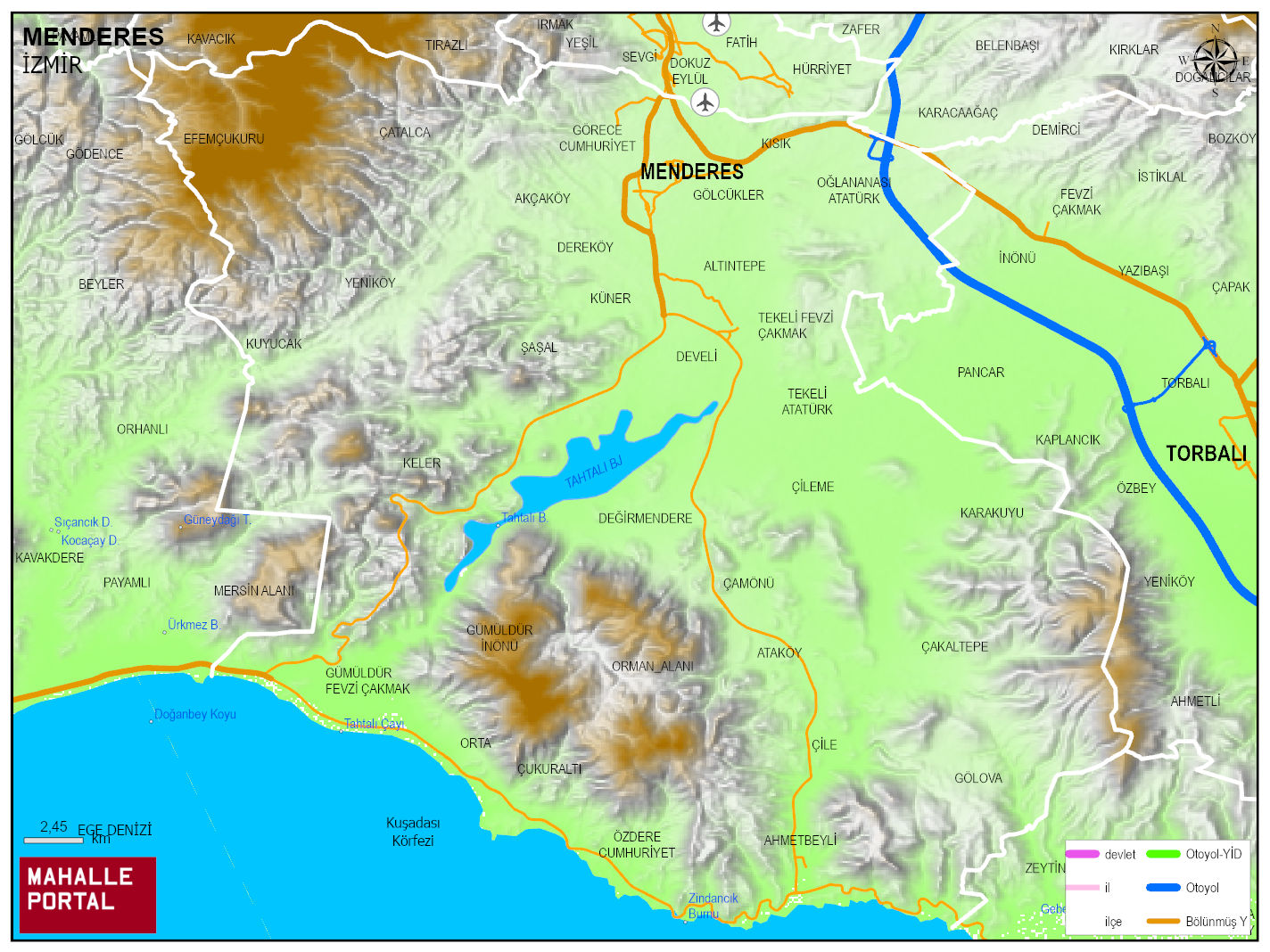MENDERES Fiziki Haritası | Yükselti ve Doğa Özellikleri