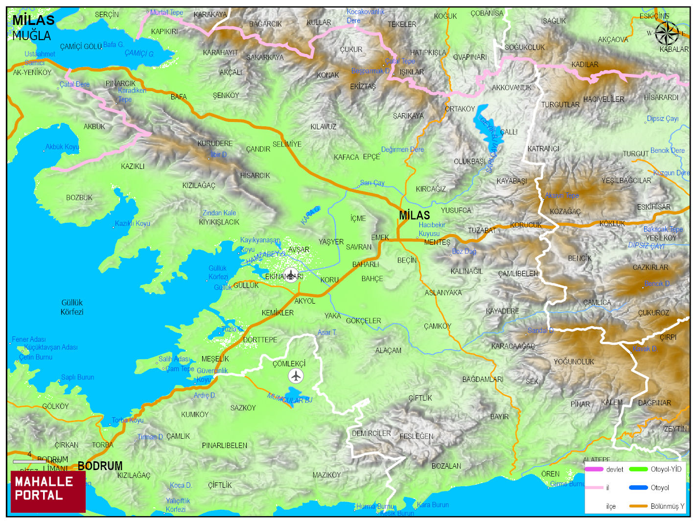 MİLAS Fiziki Haritası | Yükselti ve Doğa Özellikleri