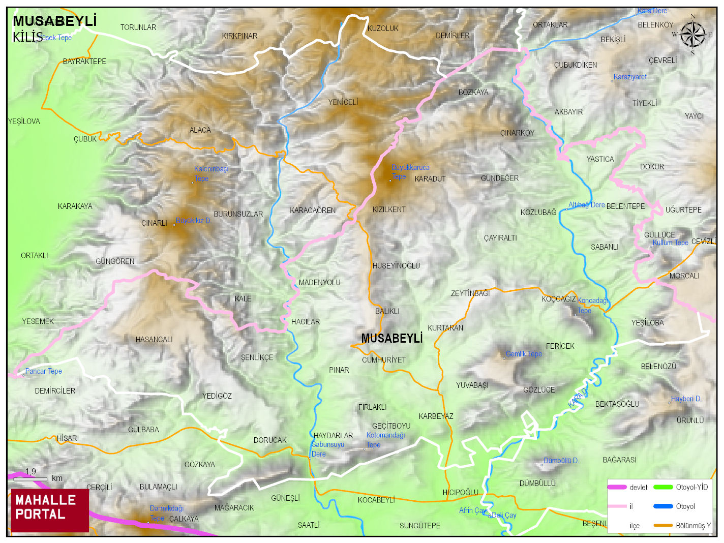 MUSABEYLİ Fiziki Haritası | Yükselti ve Doğa Özellikleri