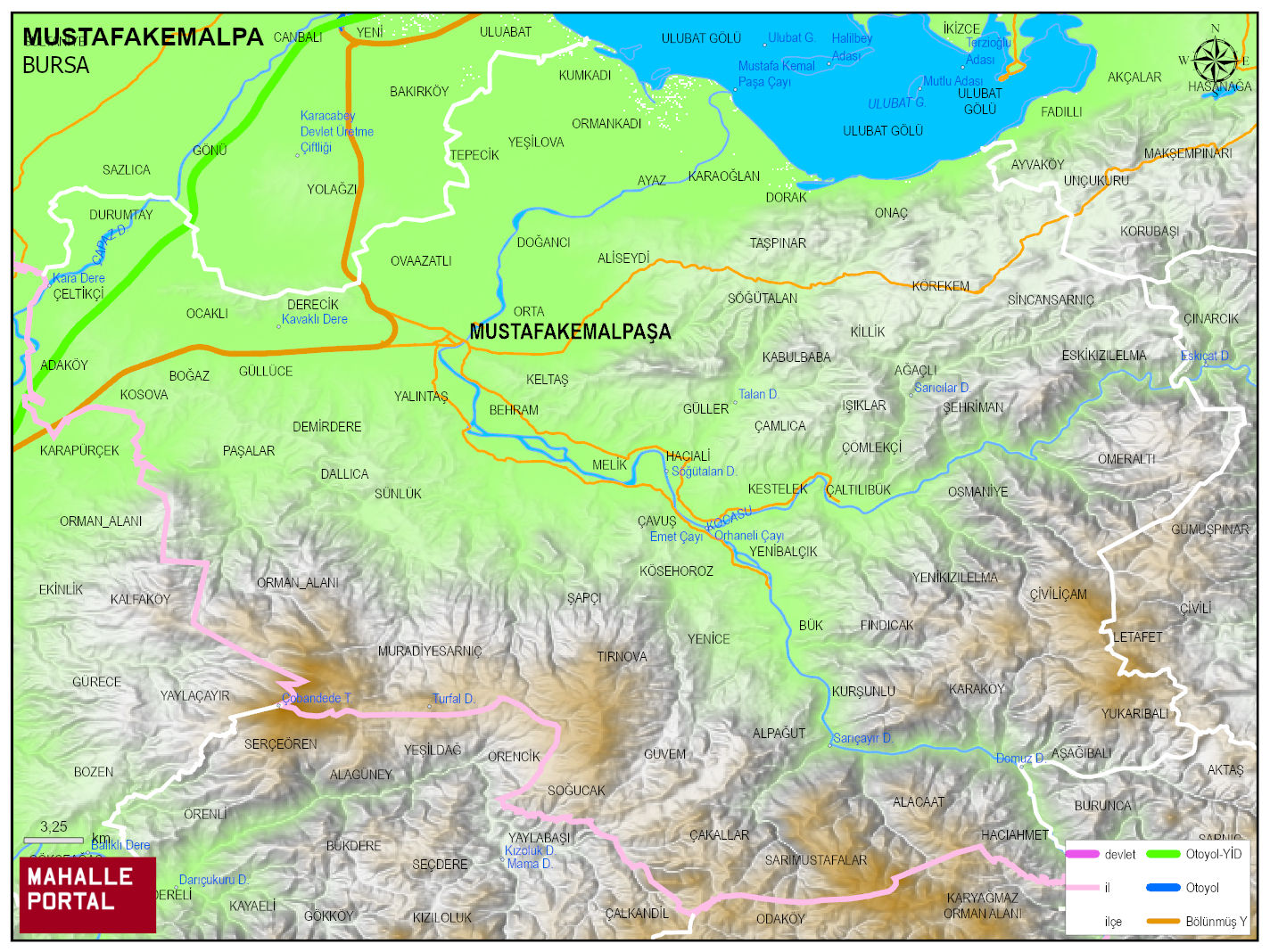 MUSTAFAKEMALPAŞA Fiziki Haritası | Yükselti ve Doğa Özellikleri