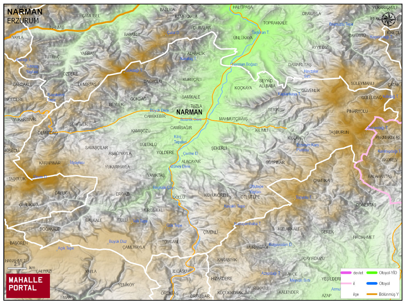 NARMAN Fiziki Haritası | Coğrafi Yapı ve Detaylı İlçe Haritası