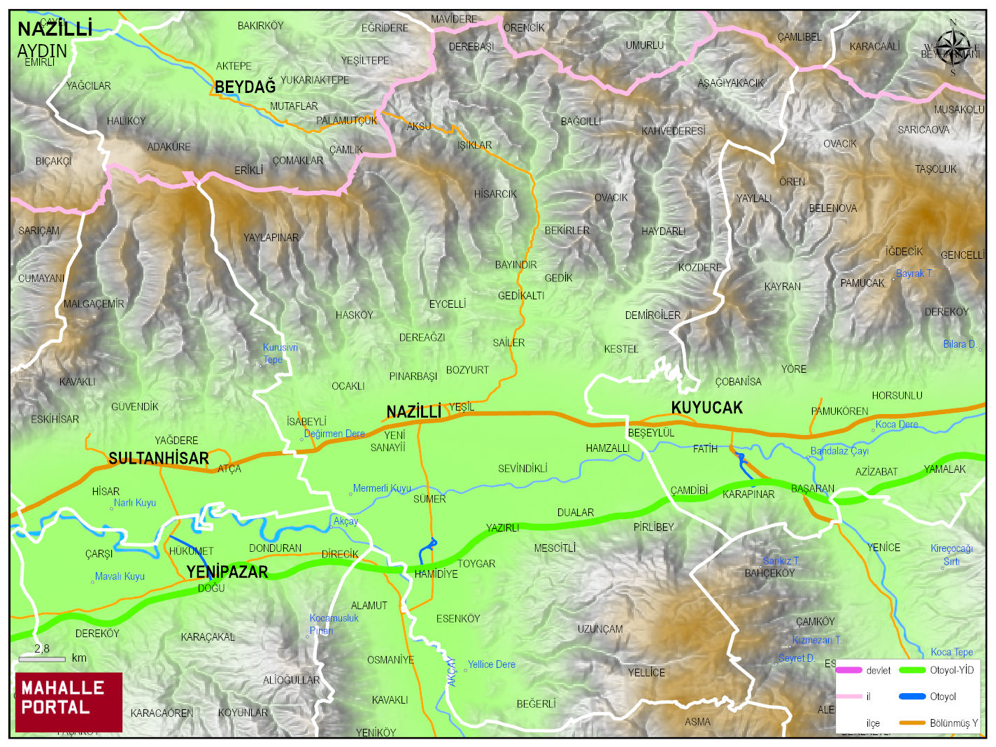 NAZİLLİ Fiziki Haritası | Coğrafi Yapı ve Detaylı İlçe Haritası