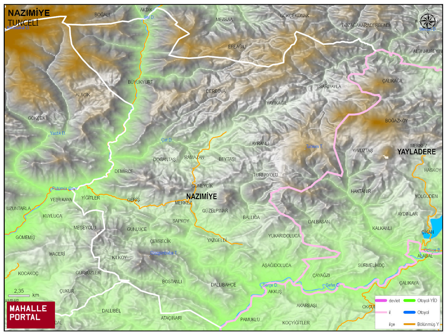 NAZIMİYE Fiziki Haritası | Coğrafi Yapı ve Detaylı İlçe Haritası