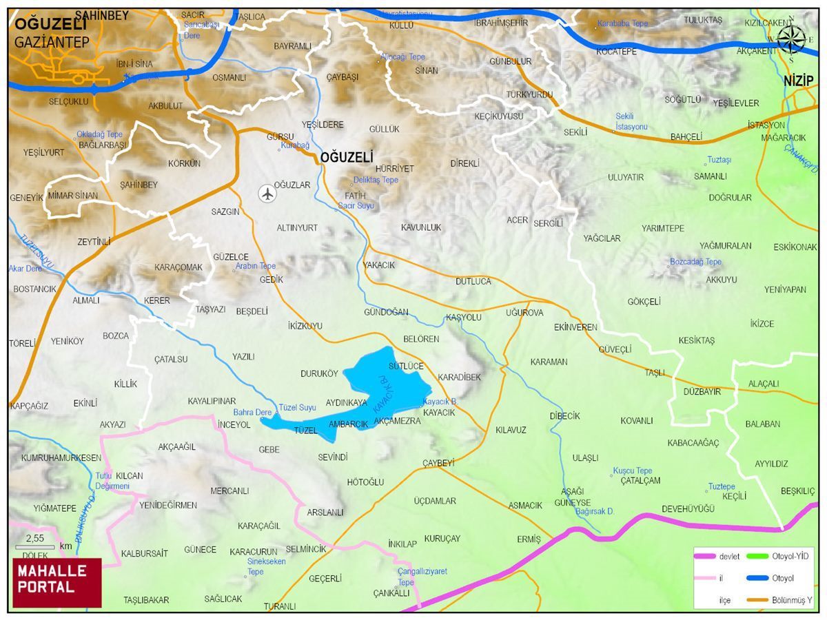OĞUZELİ Fiziki Haritası | Coğrafi Yapı ve Detaylı İlçe Haritası
