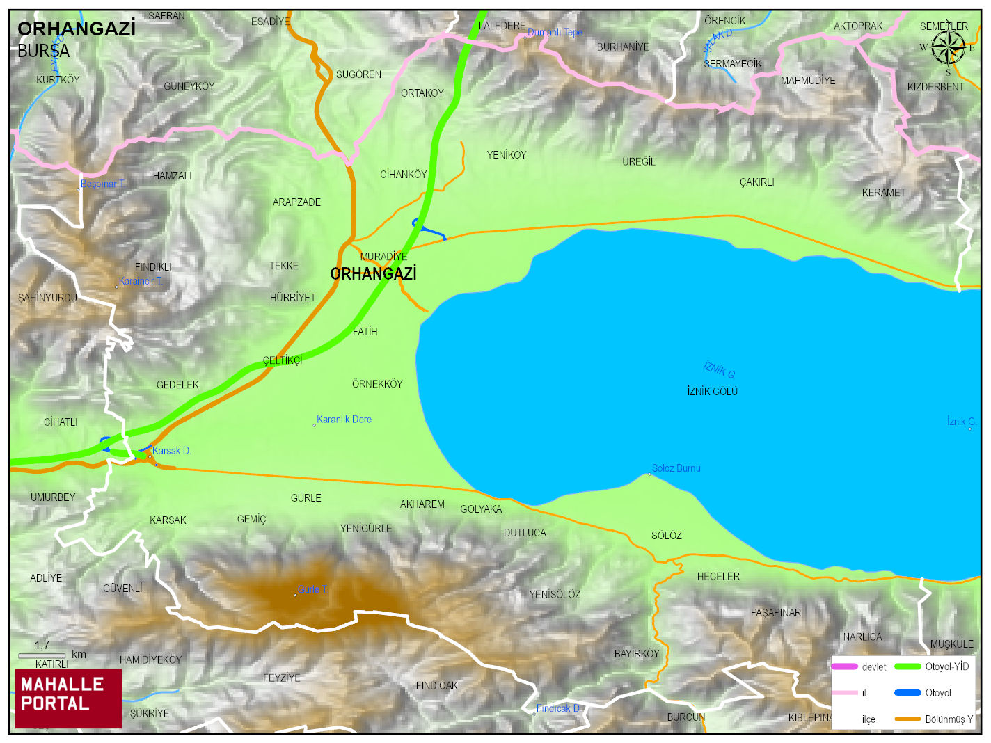 ORHANGAZİ Fiziki Haritası | Coğrafi Yapı ve Detaylı İlçe Haritası