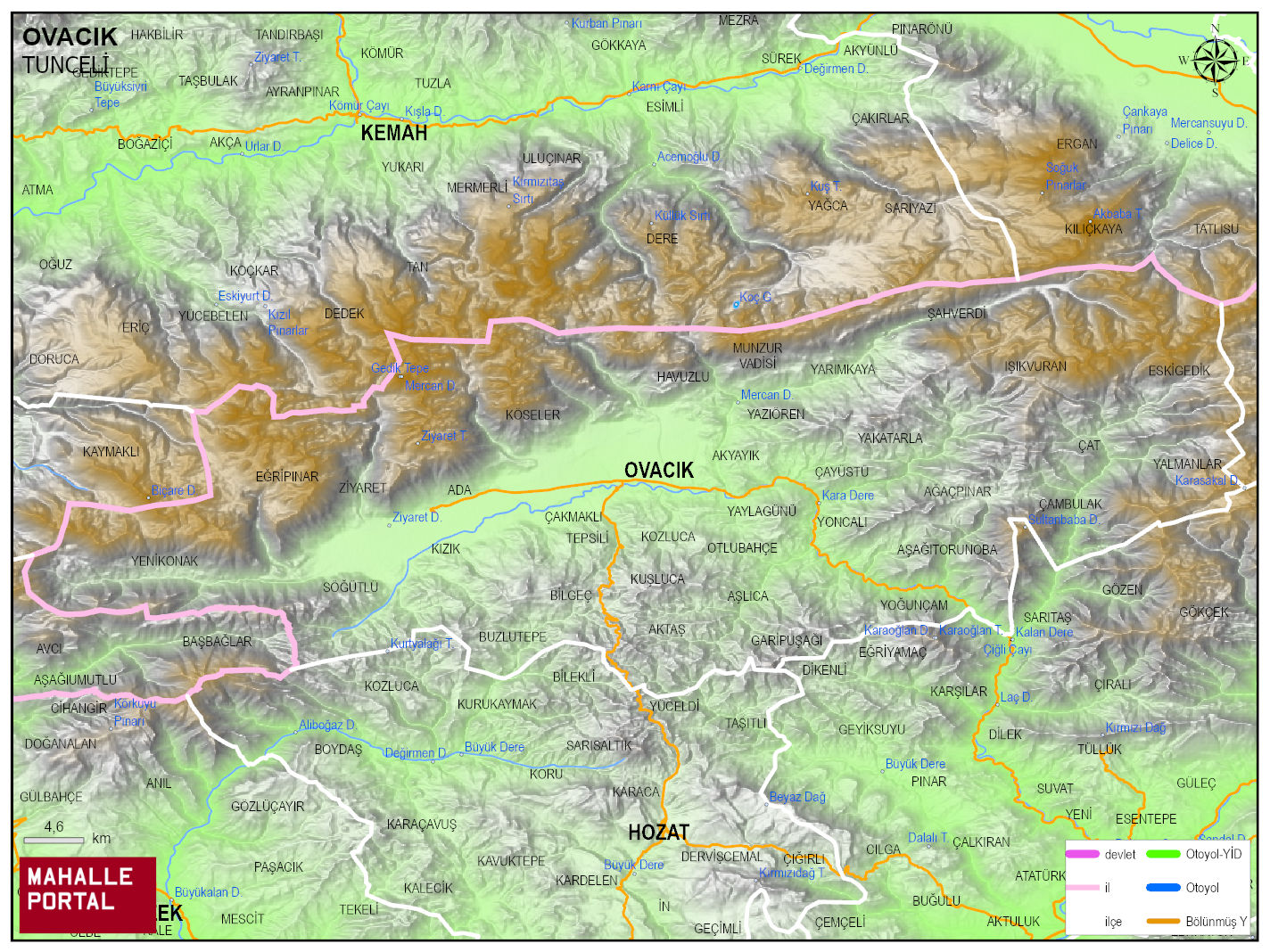 OVACIK Fiziki Haritası | Coğrafi Yapı ve Detaylı İlçe Haritası