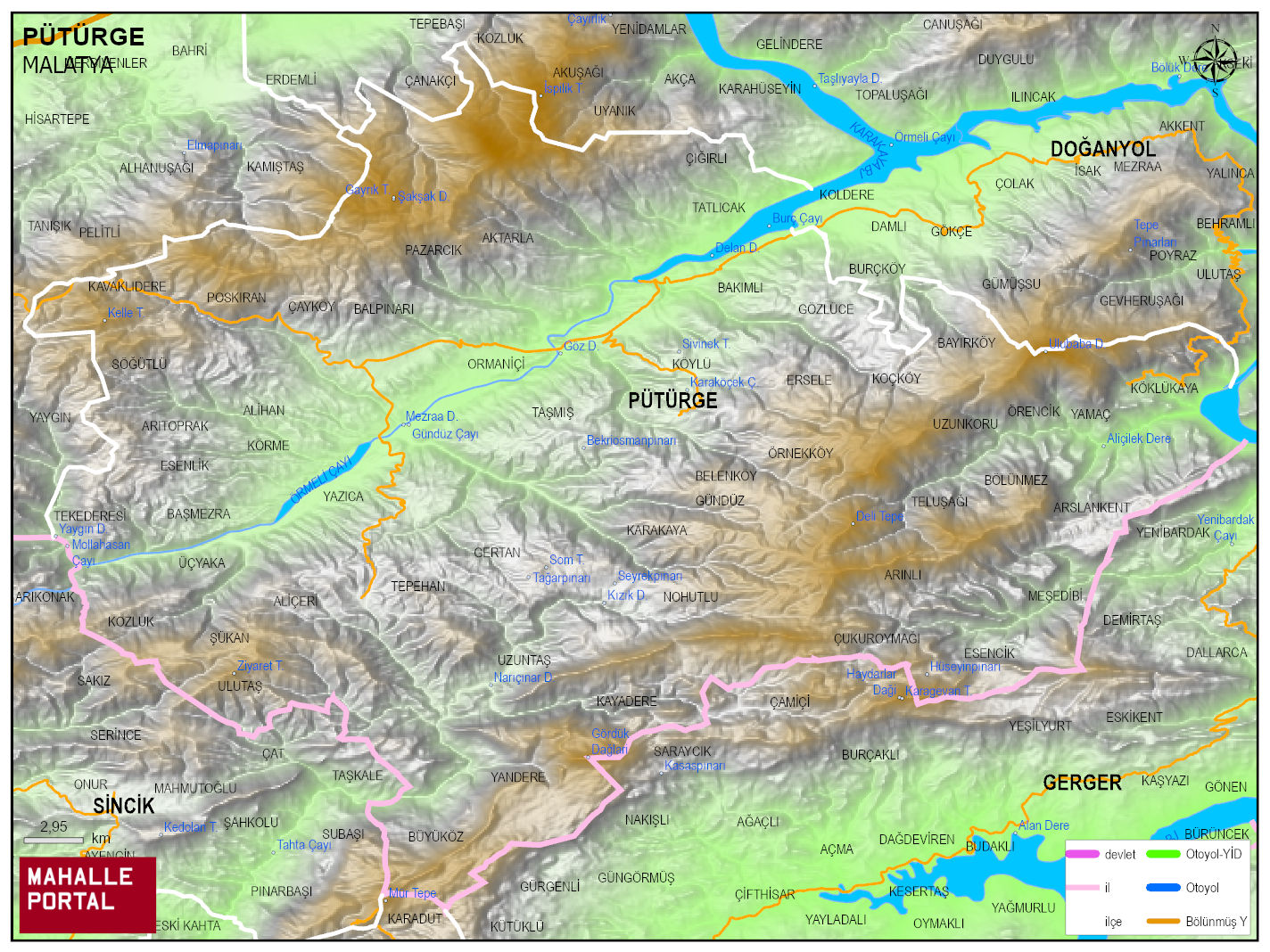 PÜTÜRGE Fiziki Haritası | Coğrafi Yapı ve Detaylı İlçe Haritası