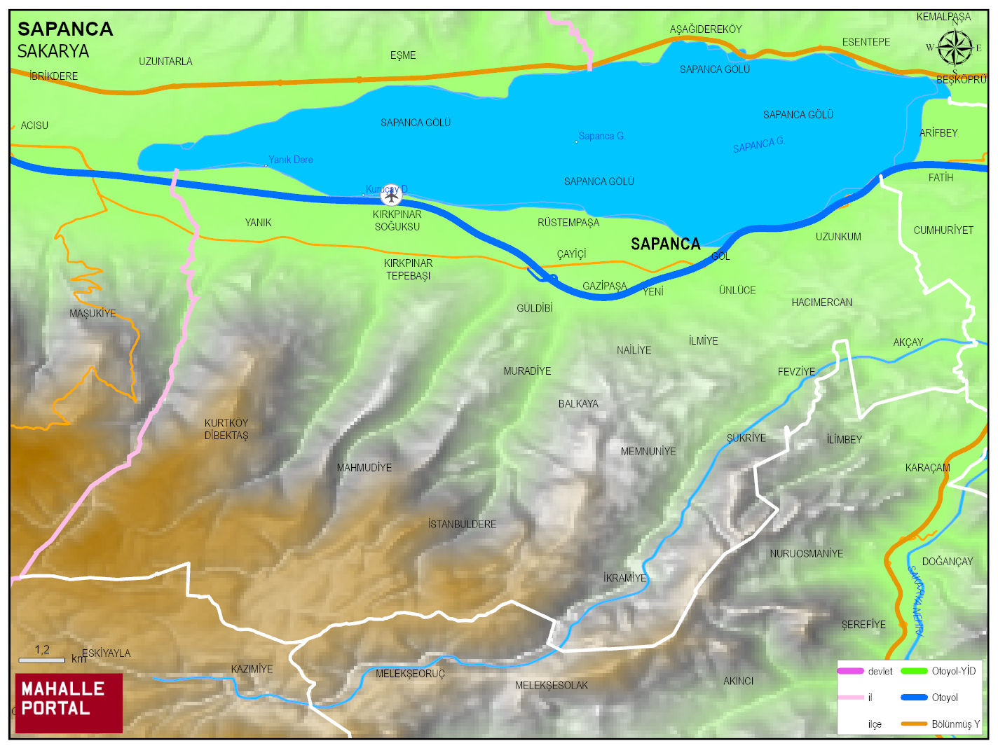 SAPANCA Fiziki Haritası | Coğrafi Yapı ve Detaylı İlçe Haritası