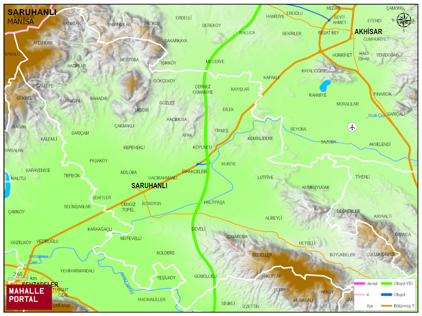 SARUHANLI Fiziki Haritası | Coğrafi Yapı ve Detaylı İlçe Haritası