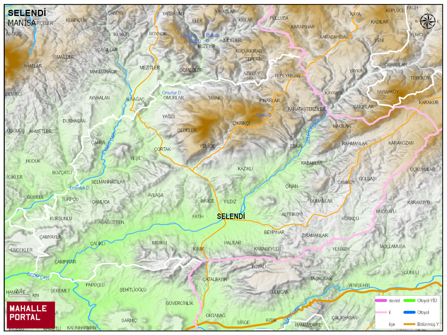 SELENDİ Fiziki Haritası | Coğrafi Yapı ve Detaylı İlçe Haritası