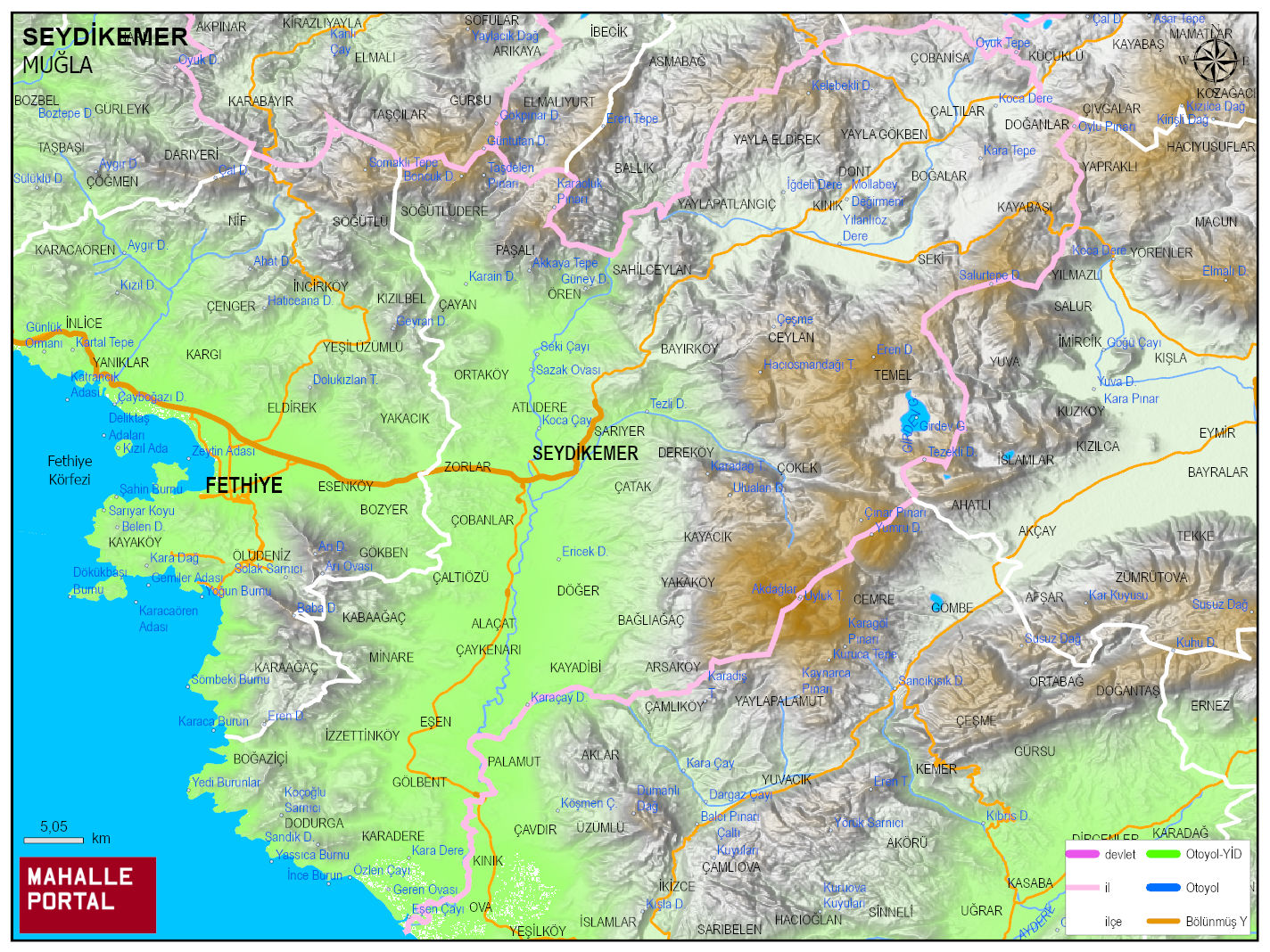 SEYDİKEMER Fiziki Haritası | Coğrafi Yapı ve Detaylı İlçe Haritası