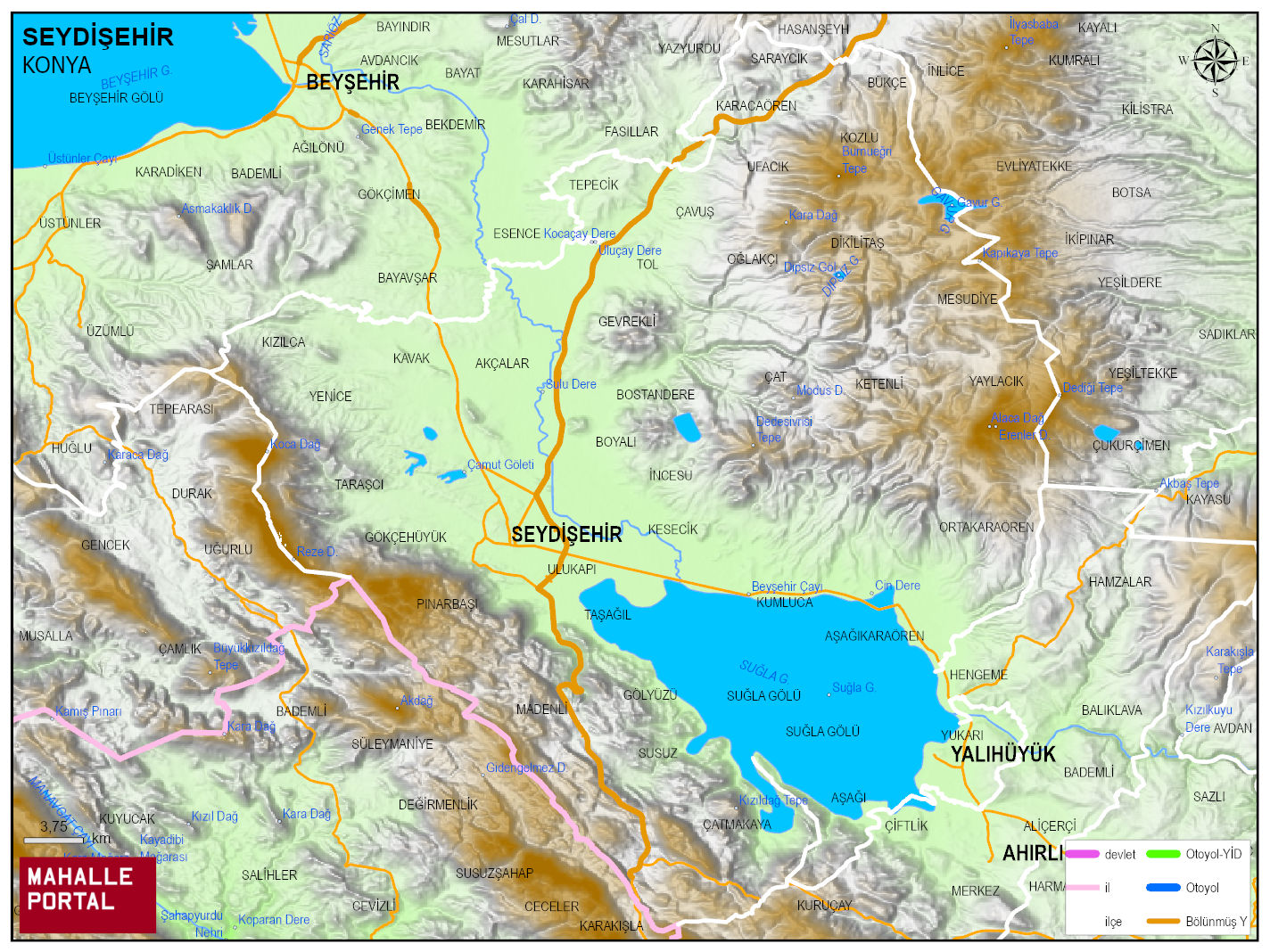 SEYDİŞEHİR Fiziki Haritası | Coğrafi Yapı ve Detaylı İlçe Haritası