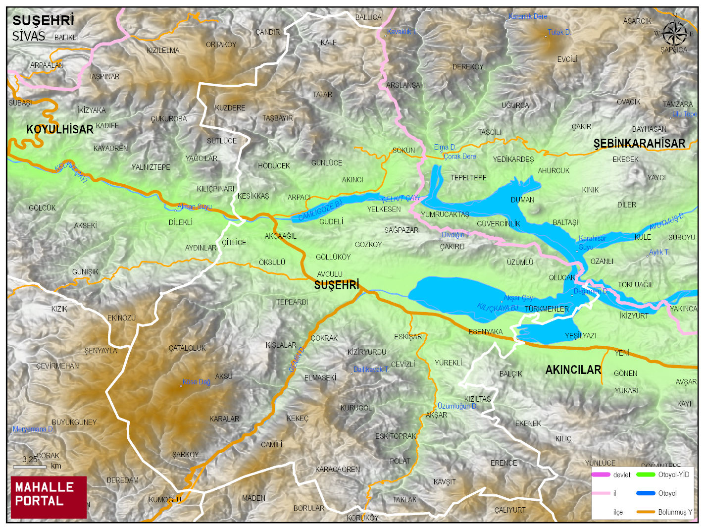 SUŞEHRİ Fiziki Haritası | Coğrafi Yapı ve Detaylı İlçe Haritası