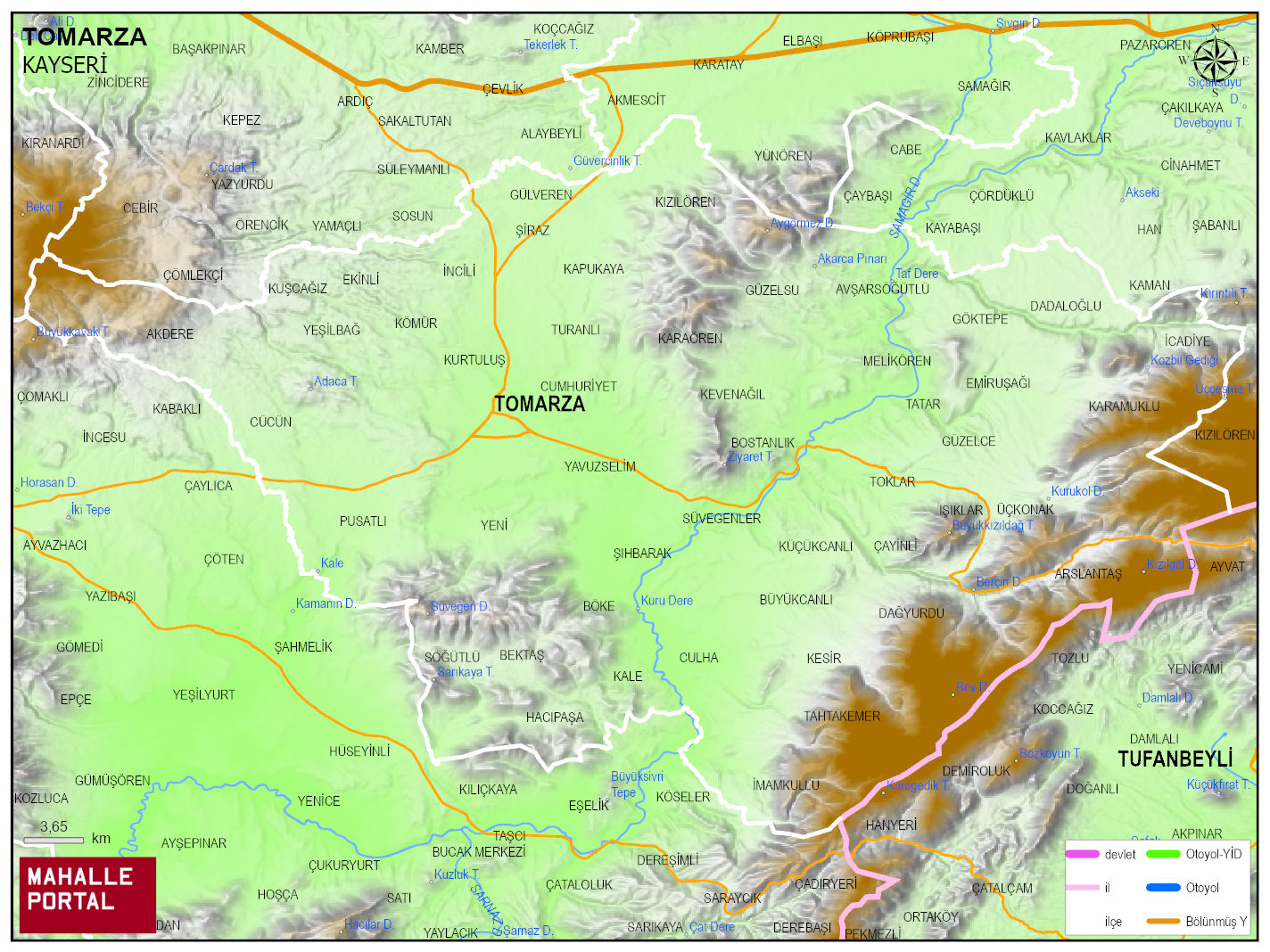 TOMARZA Fiziki Haritası | Coğrafi Yapı ve Detaylı İlçe Haritası