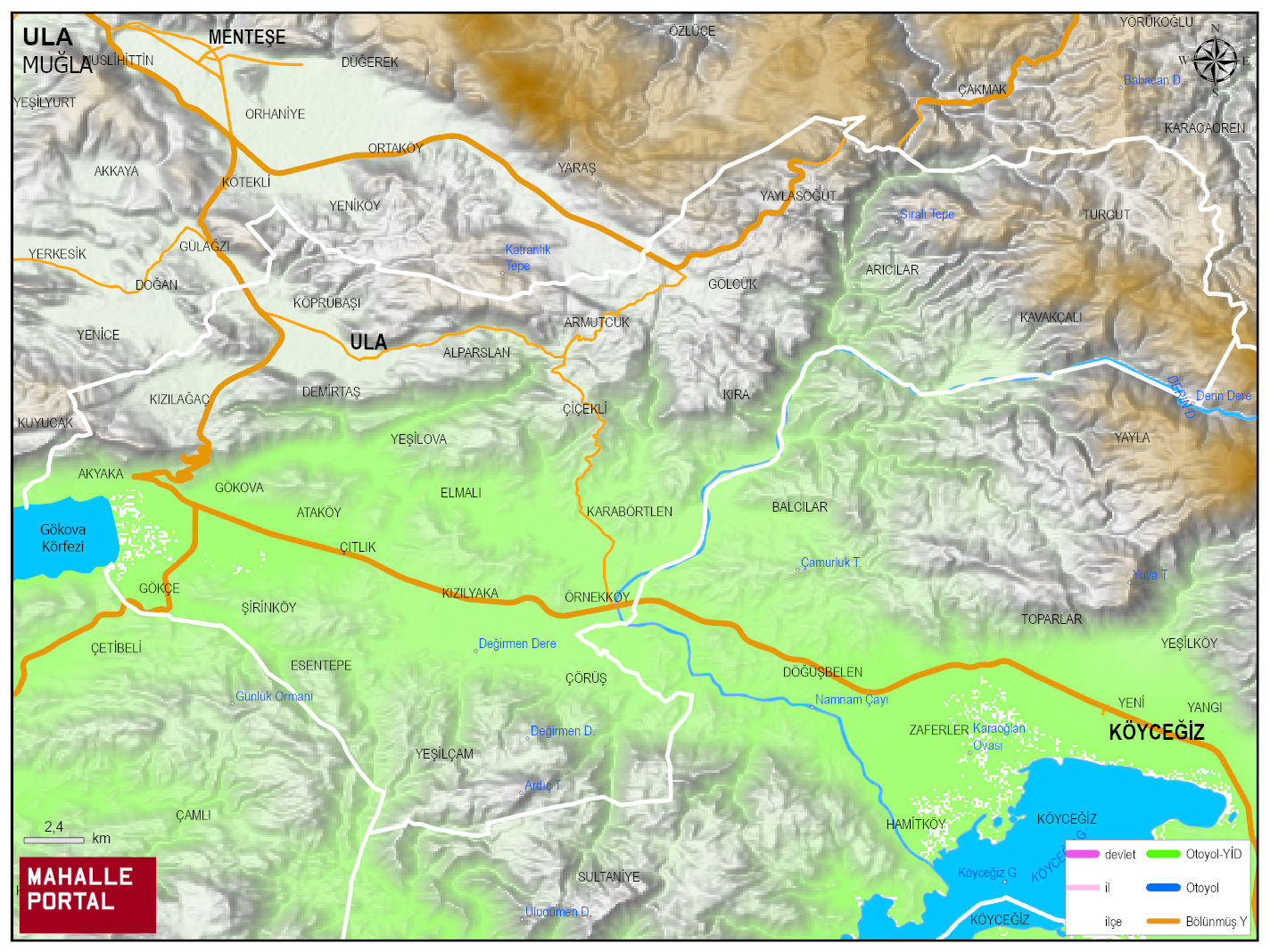 ULA Fiziki Haritası | Coğrafi Yapı ve Detaylı İlçe Haritası