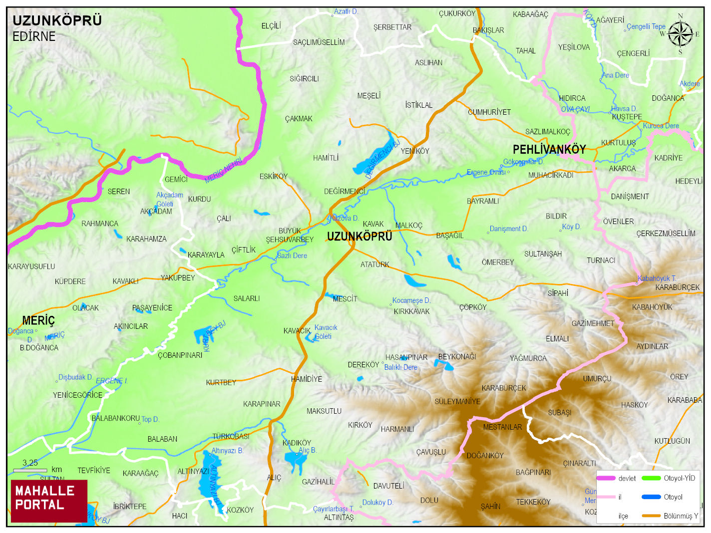 UZUNKÖPRÜ Fiziki Haritası | Coğrafi Yapı ve Detaylı İlçe Haritası