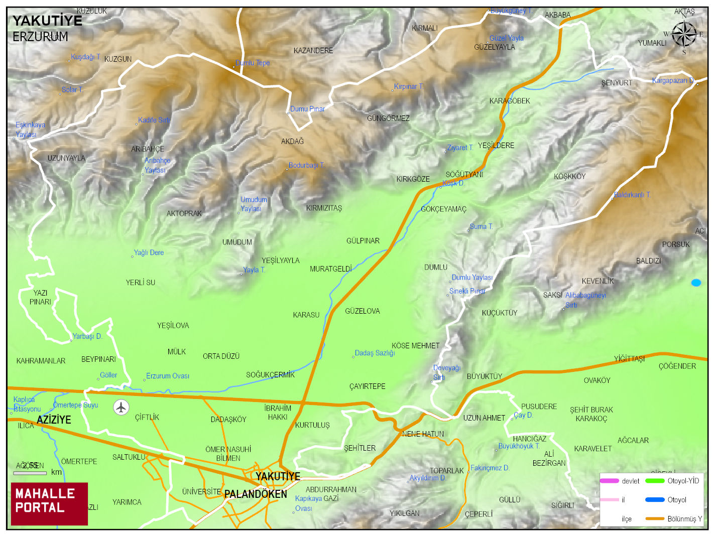 YAKUTİYE Fiziki Haritası | Coğrafi Yapı ve Detaylı İlçe Haritası