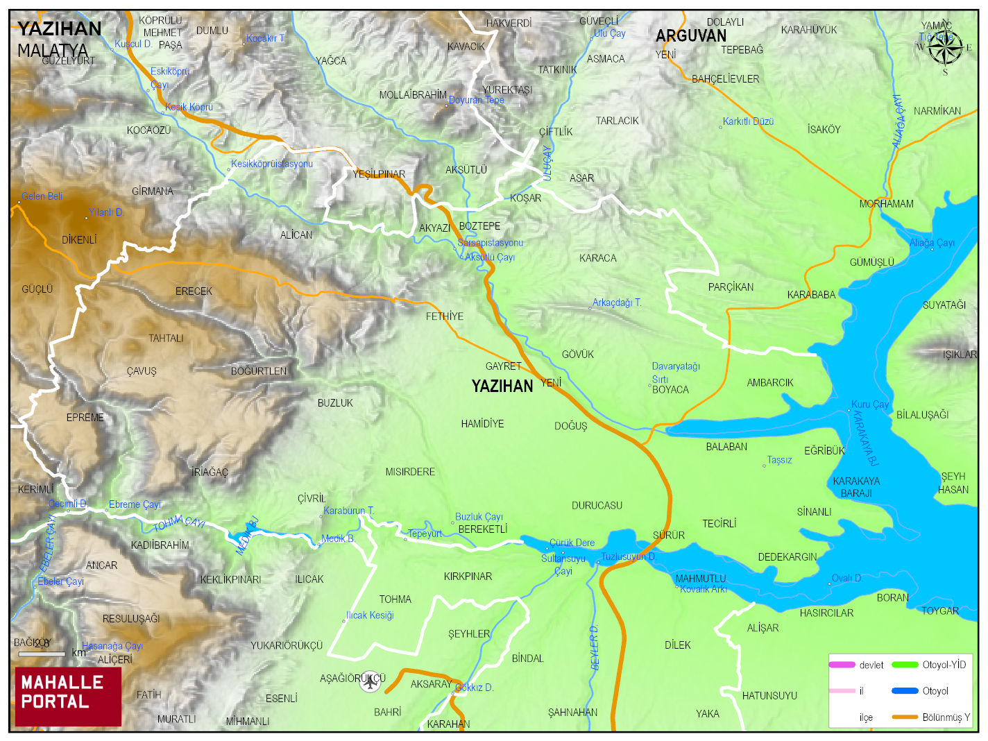YAZIHAN Fiziki Haritası | Coğrafi Yapı ve Detaylı İlçe Haritası