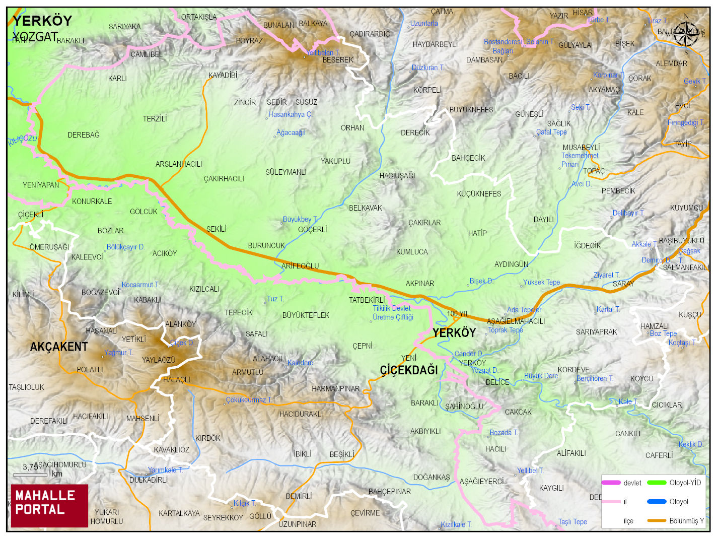 YERKÖY Fiziki Haritası | Coğrafi Yapı ve Detaylı İlçe Haritası