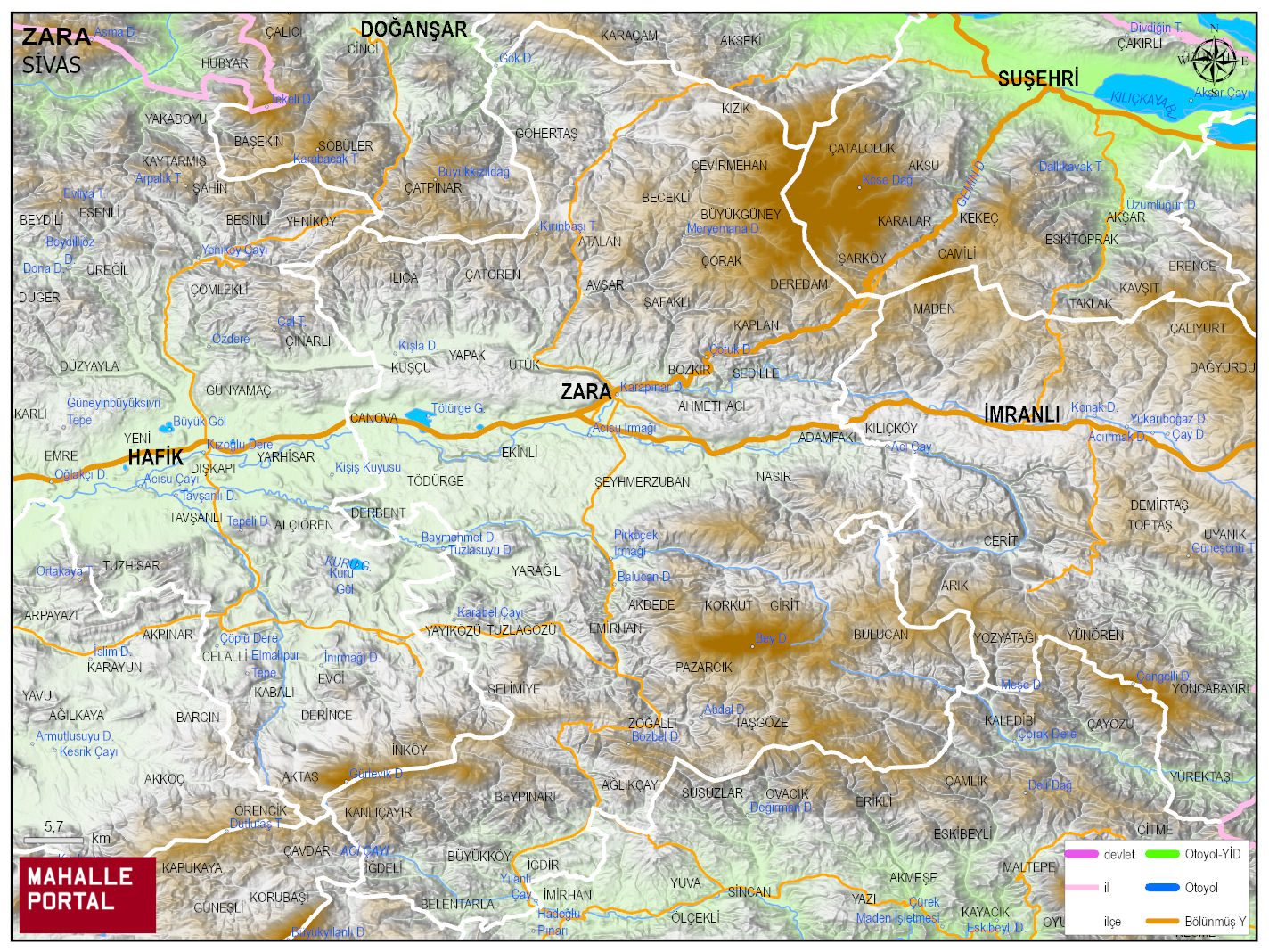 ZARA Fiziki Haritası | Coğrafi Yapı ve Detaylı İlçe Haritası