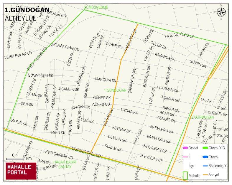 1.GÜNDOĞAN Mahallesi Haritası | Mahalle ve Köy Sınırı