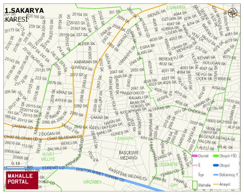 1.SAKARYA Mahallesi Haritası | Yükselti ve Doğa Özellikleri