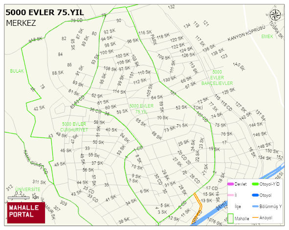 5000 EVLER 75.YIL Mahallesi Haritası | Mahalle ve Köy Sınırı