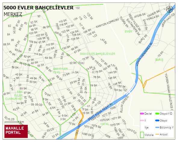 5000 EVLER BAHÇELİEVLER Mahallesi Haritası | Mahalle Sokak Haritası
