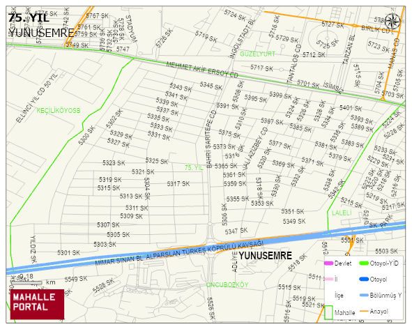 75. YIL Mahallesi Haritası | İnteraktif Köy ve Mahalle Sınırları