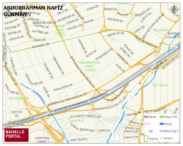 ABDURRAHMAN NAFİZ GÜRMAN Mahallesi Haritası | Dağlar, Ovalar ve Akarsu Bilgileri