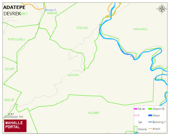 ADATEPE Köyü Haritası | Dağlar, Ovalar ve Akarsu Bilgileri