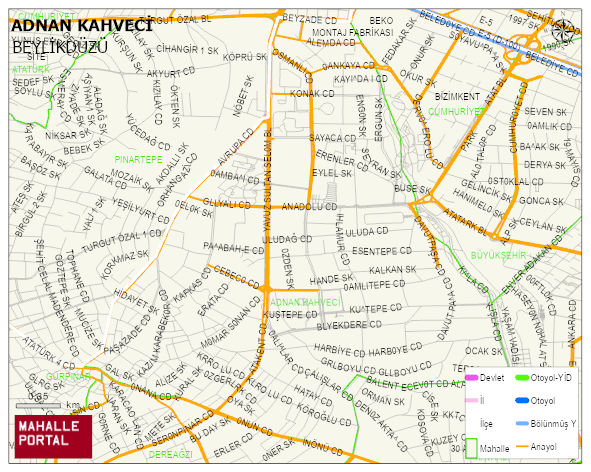ADNAN KAHVECİ Mahallesi Haritası | Yükselti ve Doğa Özellikleri