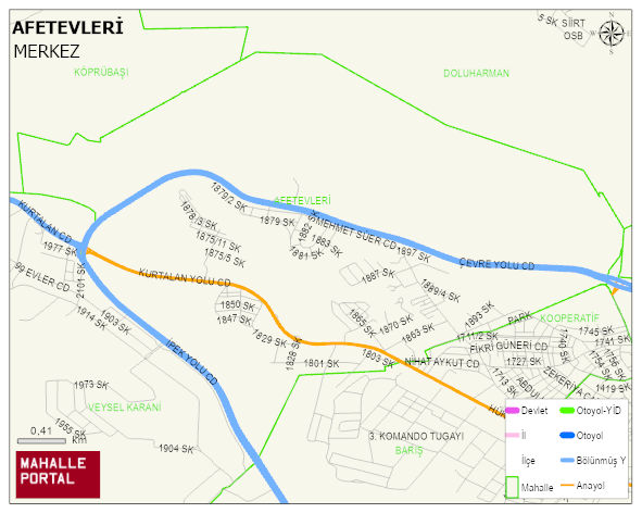 AFETEVLERİ Mahallesi Haritası | Yükselti ve Doğa Özellikleri
