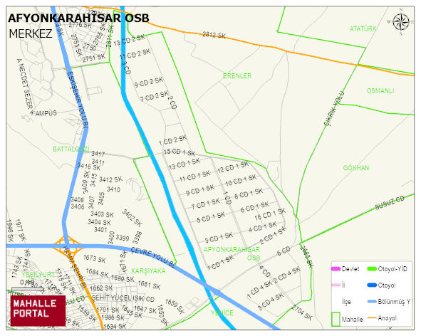 AFYONKARAHİSAR OSB Mahallesi Haritası | Yükselti ve Doğa Özellikleri