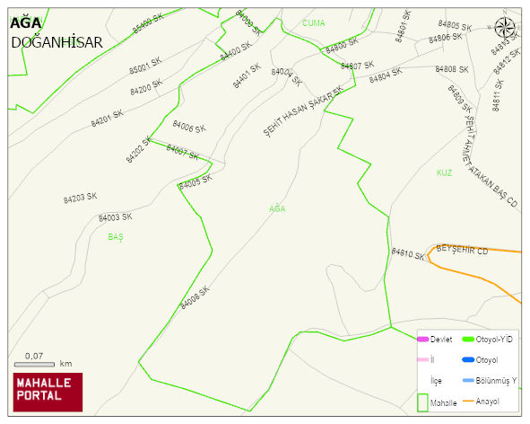 AĞA Mahallesi Haritası | Mahalle ve Köy Sınırı