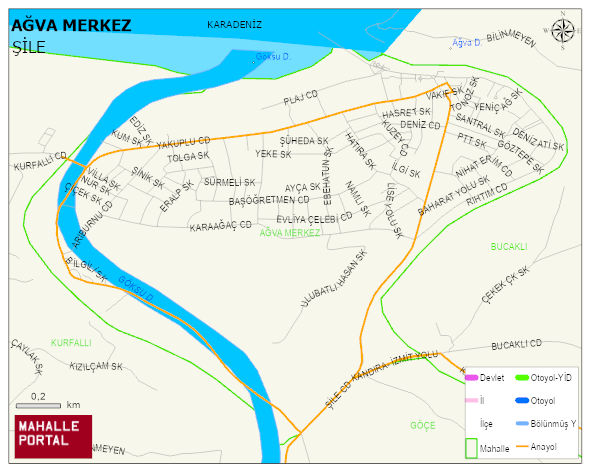 AĞVA MERKEZ Mahallesi Haritası | Mahalle ve Köy Sınırı