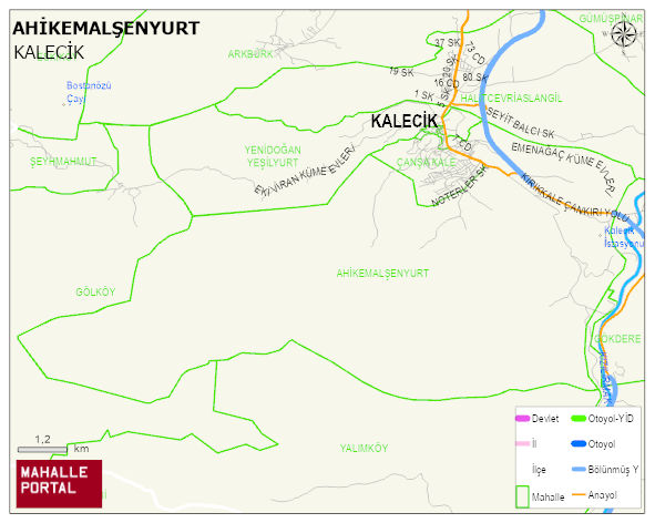 AHİKEMALŞENYURT Mahallesi Haritası | Dağlar, Ovalar ve Akarsu Bilgileri