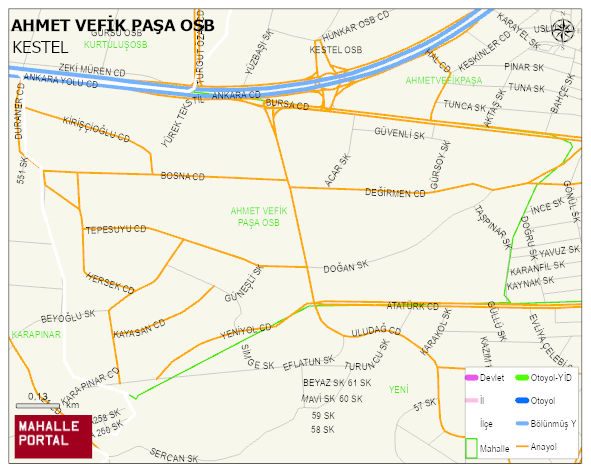 AHMET VEFİK PAŞA OSB Mahallesi Haritası | Yükselti ve Doğa Özellikleri