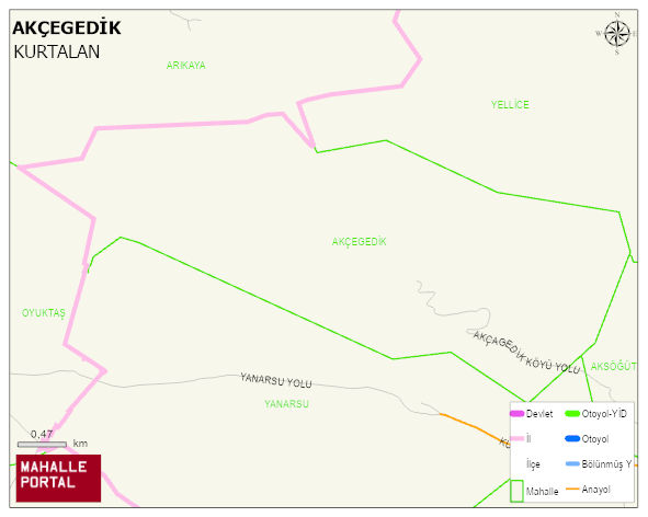 AKÇAGEDİK Köyü Haritası | Detaylı Köy ve Mahalle Görünümü