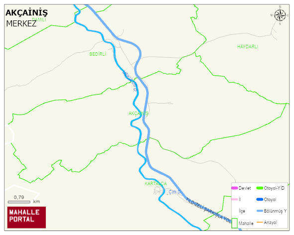AKÇAİNİŞ Köyü Haritası | Mahalle ve Köy Sınırı