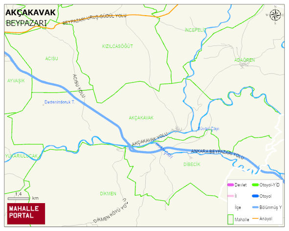 AKÇAKAVAK Mahallesi Haritası | Yükselti ve Doğa Özellikleri