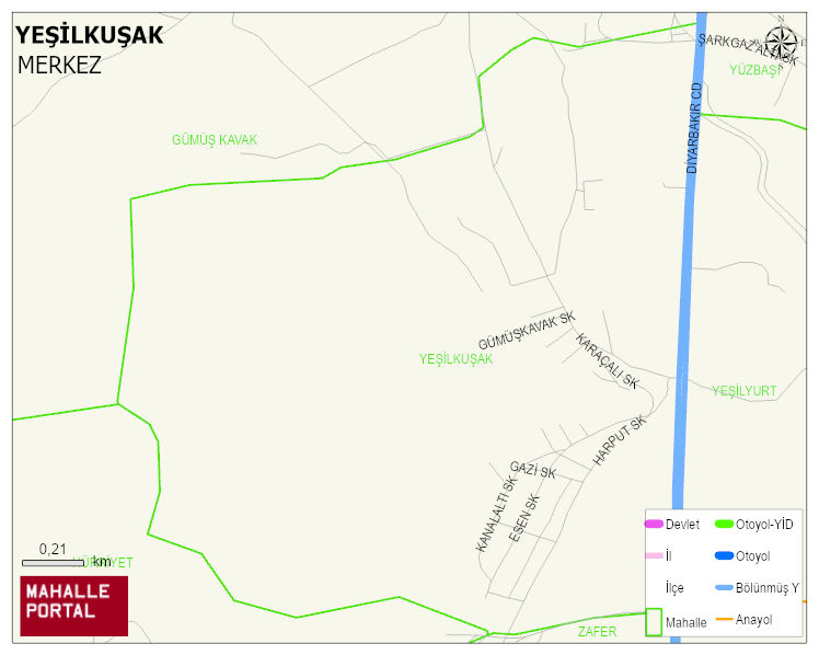 AKÇAKİRAZ BELDESİ YEŞİLKUŞAK Mahallesi Haritası | Güncel Mahalle ve Köy Haritası