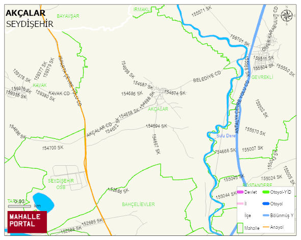 AKÇALAR Mahallesi Haritası | Yükselti ve Doğa Özellikleri