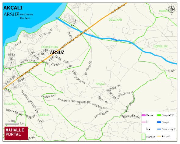 AKÇALI Mahallesi Haritası | Yükselti ve Doğa Özellikleri